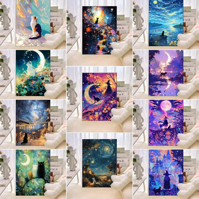 Painting By Numbers For Handicrafts Cute Black Cat Acrylic Paints By Number For Adults Home Decors Unique Gift