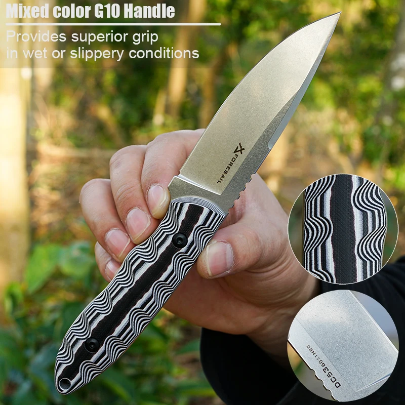 High-Quality DC53 Fixed-Blade Knife Mixed Color G10 Handle cutting inserts,Camping, Exploration, and Survival Fixed Blade Knife