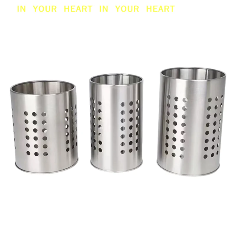 【X】Stainless Steel Chopsticks Tube Tableware Bucket High-Capacity Kitchen Utensils Storage Round Hole Hollowed Out Drain Tube