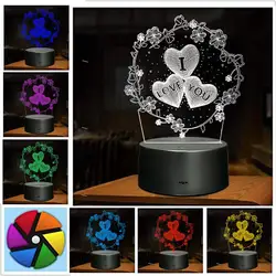 1pc LOVE Lace  3D Night Light, 3D Optical Illusion Lamp With Touch, 7-Color Changing Ambient Light For Bedroom