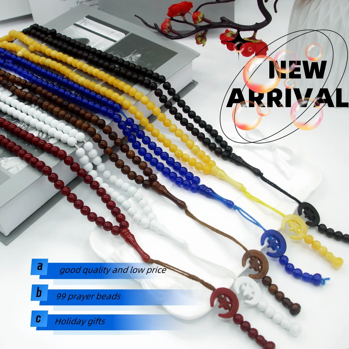 Portable Storage Resin 8mm 99-bead Bodhi Seed Pendant Prayer Beads, Long Meditation Hand-Rolling Prayer Beads with Pendant