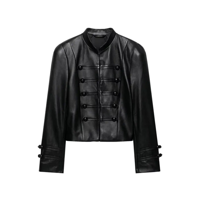 Woman Jacket Top Faux Leather Jackets Women's Black Long Sleeve Jackets With Button Outwear Streetwear Vintage Coat
