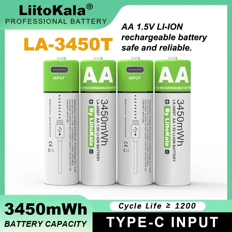 2PCS Liitokala Original Battery AA 1.5V 3450mWh Type-C USB Fast Charge Lithium Rechargeable Battery Large Capacity For Mouse Toy