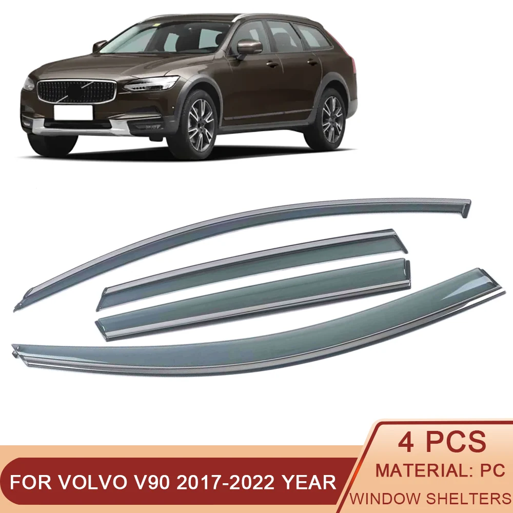 

For Volvo V90 2017-2022 Car Window Sun Rain Shade Visor Shield Shelter Protector Cover Frame Sticker Exterior Accessories