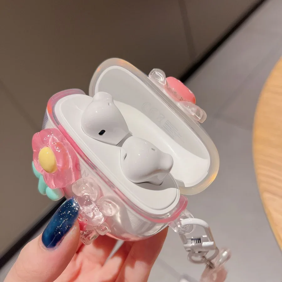 حافظة لهاتف OPPO Enco Air 3i Air 2i زهرة عصرية/مفاتيح كرتونية لطيفة من السيليكون الشفاف لهاتف OPPO Enco Air 3i غطاء سماعة الأذن