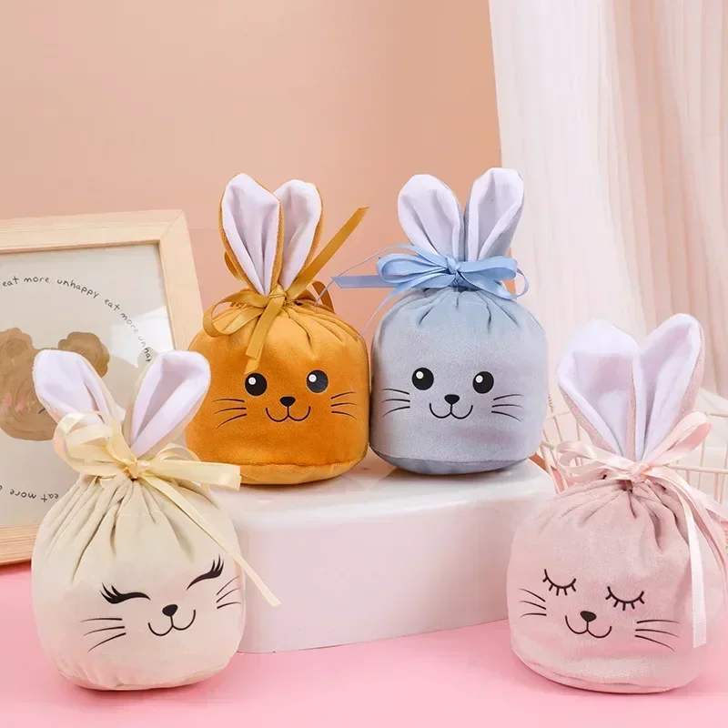 Cute Cartoon Easter Bunny Ear Drawstring Bag Easter Egg DIY Package Easter Guests Gift Bags Happy Easte Day Candy Bags Supplies