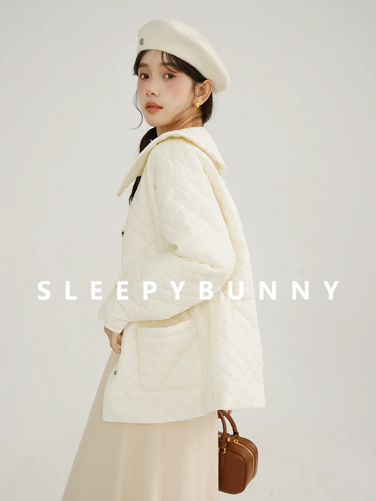Quilted Doll Collar Cotton Jacket Women Winter Lightweight Warm Padded Coat Cute Slim Short Outerwear Petite Girls Cold Weather