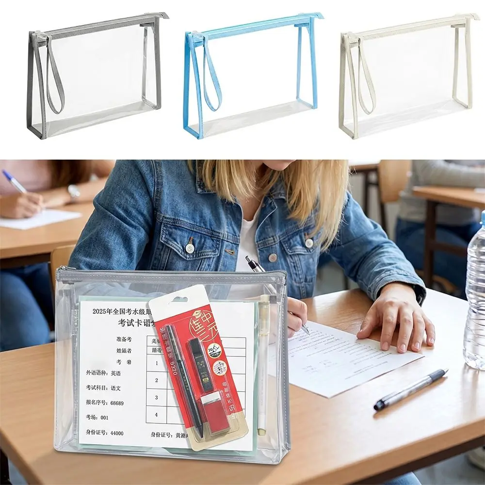 1pc Durable PVC Clear Storage Bag With Handle Large Capacity Document Bag Waterproof Pencil Case School Office
