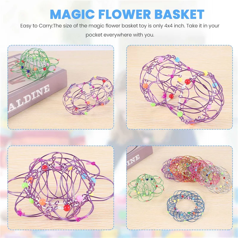 B24C-7PCS Cesto di fiori con mandala magica Anelli magici Cestino flessibile con agitazione in filo metallico Morbido magico per adulti Bambini