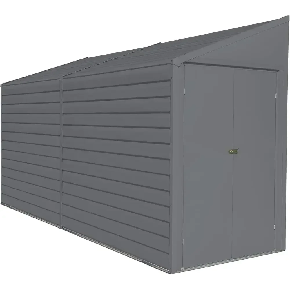 4' x 10' Galvanized Outdoor Storage Shed with Sloped Roof and Double Doors, UV-Resistant Floor, Charcoal