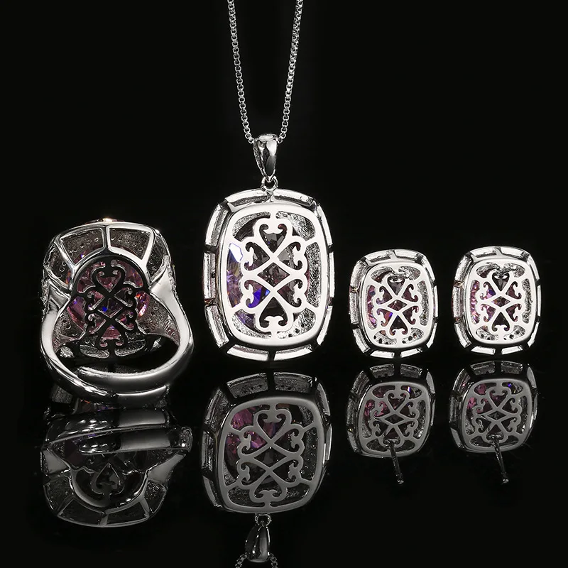 New Shiny Premium Purple Necklace Earrings Ring 3 Piece Women's Dress Everyday Jewelry Suitable for Wedding Prom Gifts M-778