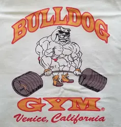 Bulldog Gym Venice California Workout Bodybuilding White / Vintage Gold T-Shirt