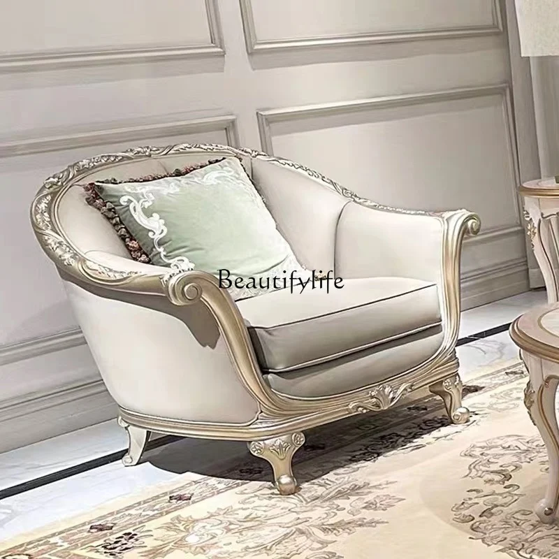 

French light luxury solid wood carving sofa luxury neoclassical American leather art