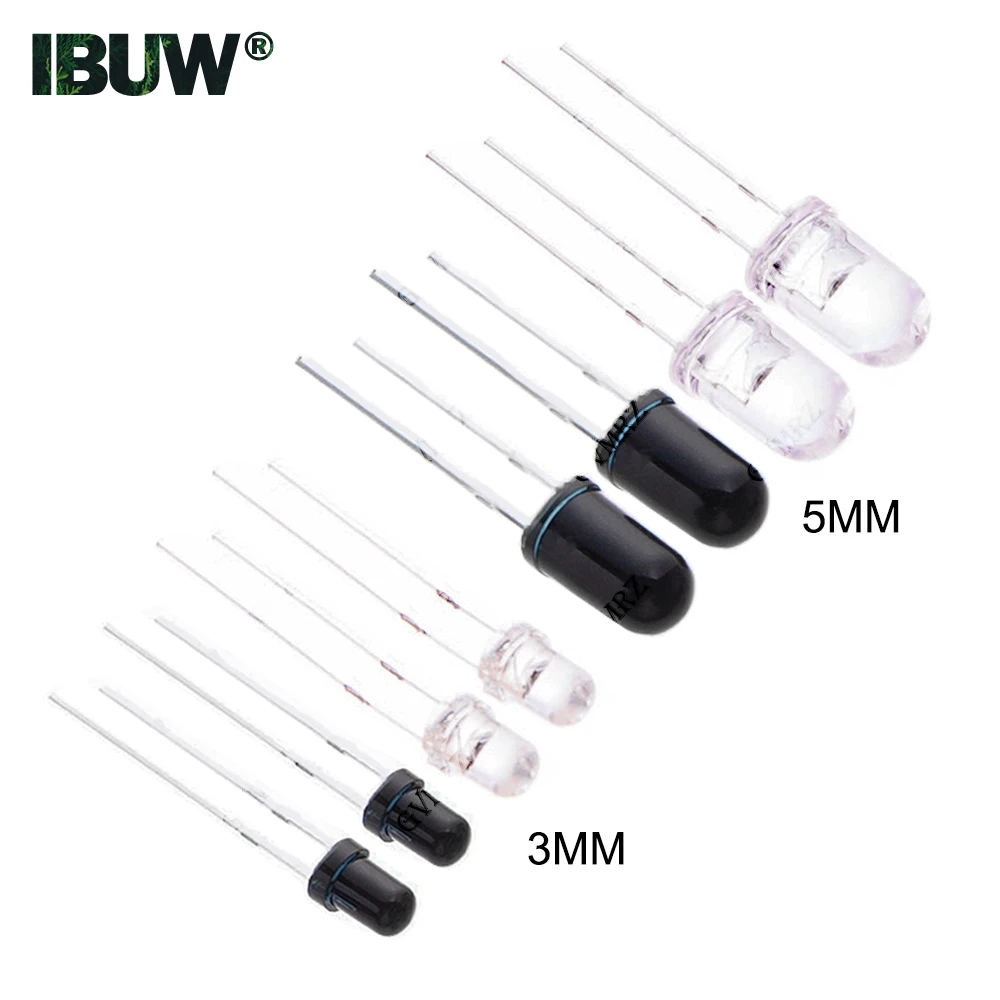 50/100/1000PCS LED Diode Emitter & Receiver Pair 3mm 5mm White Emitter Black Receiver for PCB DIY Electronics