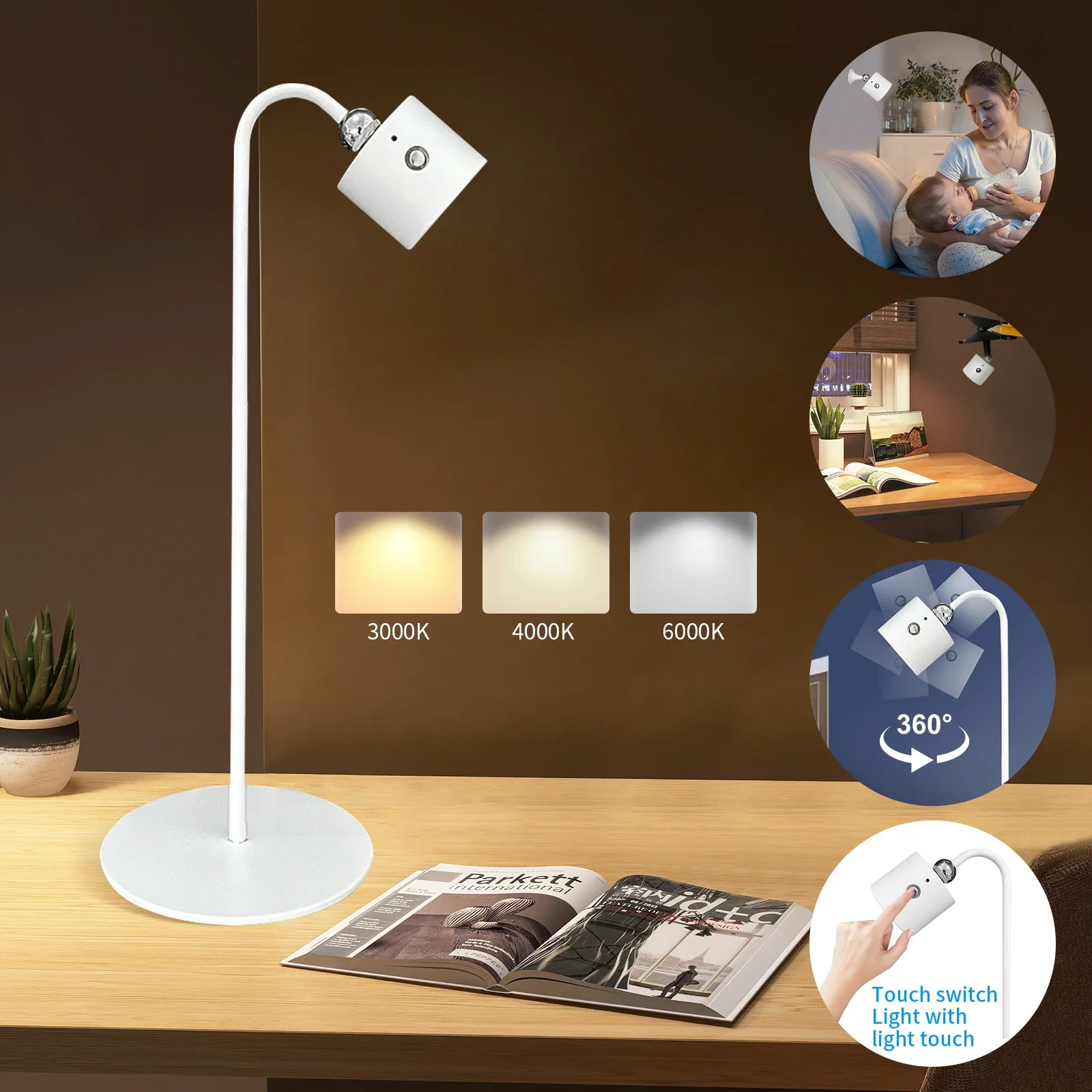 

Modern Multifunctional Three-level Brightness Adjustment Magnetic Desk Lamp, Detachable Portable Lamp Dimmable Home Decoration