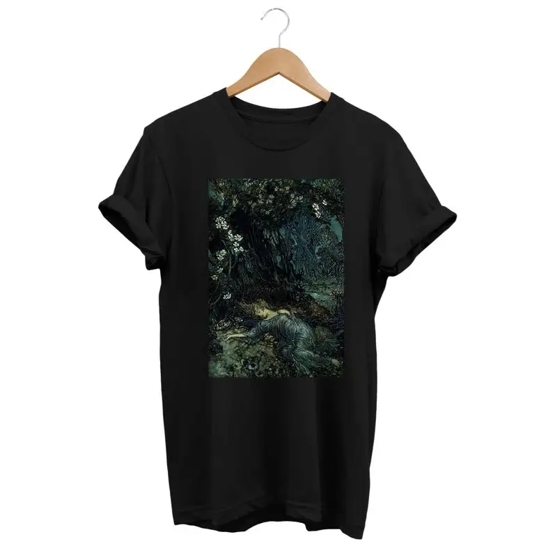 

Camiseta Sleeping Fairy, ropa grunge fairycore, goblincore, gótica cottagecore, ropa estética, dark fairycore