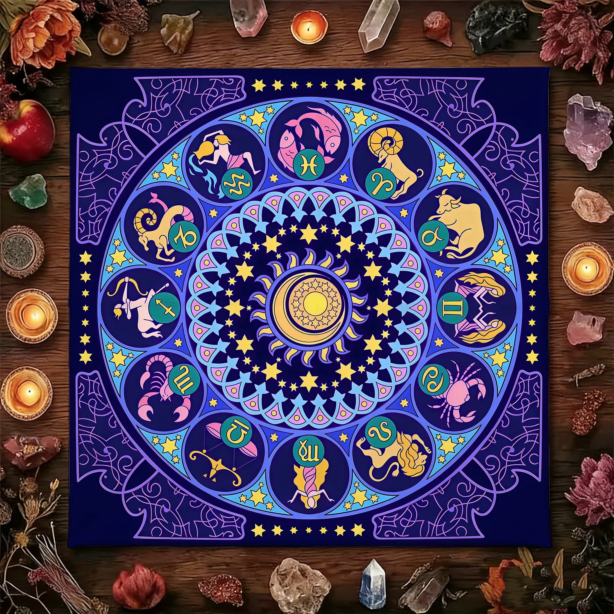 1 Tarot Card Tablecloth 12 Constellation Divination Tarot Mats Sun And Moon Mysterious Altar Cloth Witchcraft And Astrology