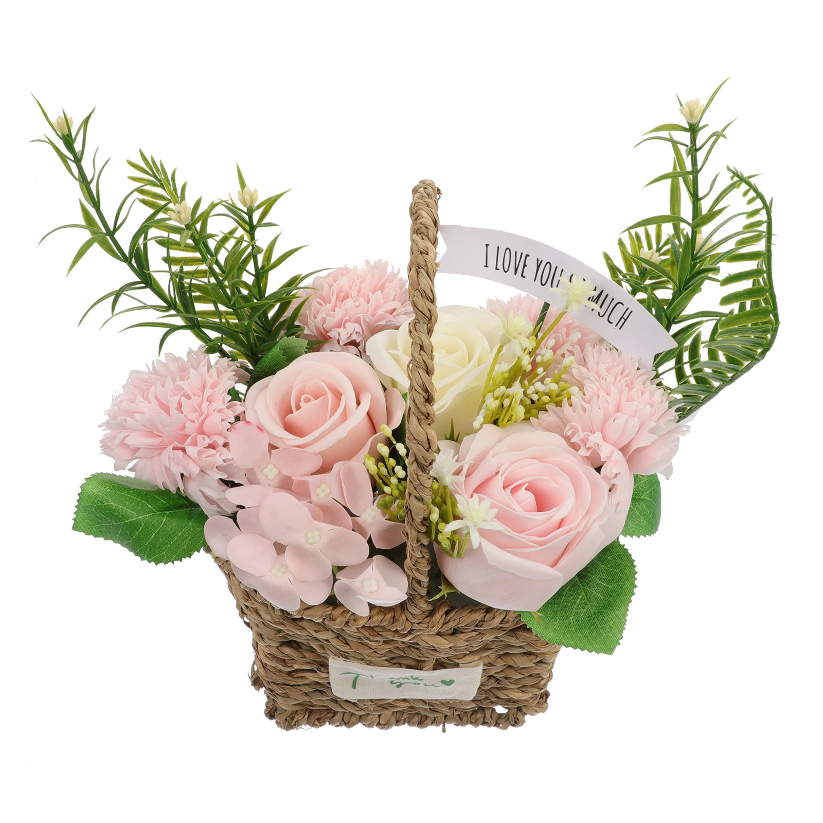 

Artificial Rose Bouquet Pink Bamboo Basket High Quality Long Lasting Valentine Gift Handmade Never Wither Soap Flower Artificial