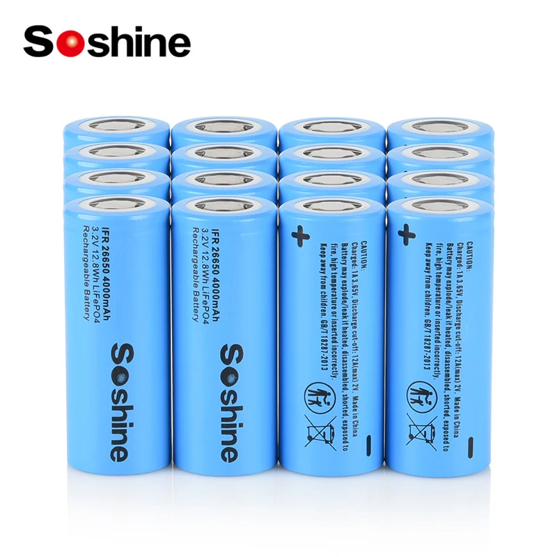 Soshine 3.2V 4000mAh Rechargeable Battery 26650 4000mAh LiFePO4 Battery for Healamps Emergency Light Game Controller Flashlights