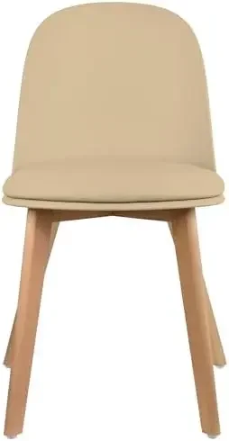 Modern Armless Dining Chair | Plastic Shell with PU Leather Cushion Padded Seat and Wooden Legs | Indoor or Outdoor Use