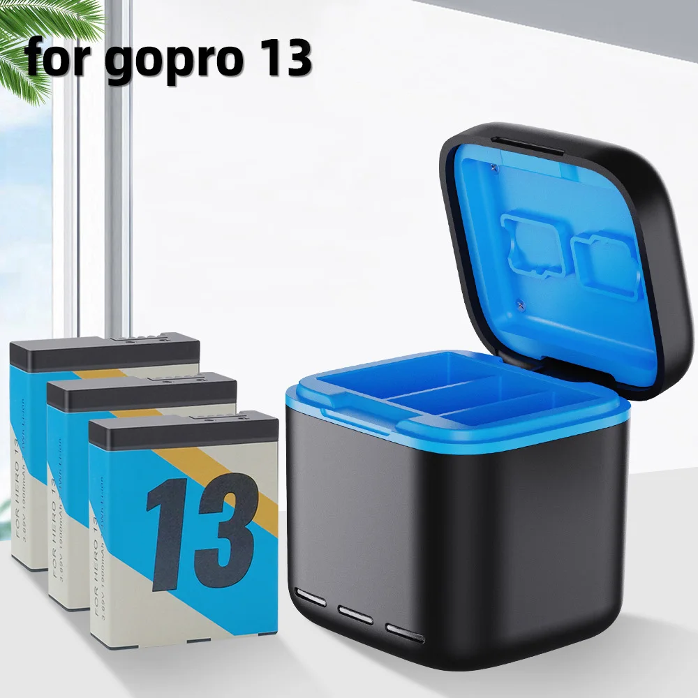 1800mAh Fast Charger Battery Charger Black 3-Ways For Gopro Go Pro Hero 13 with Type C Cable Action Camera Accessory