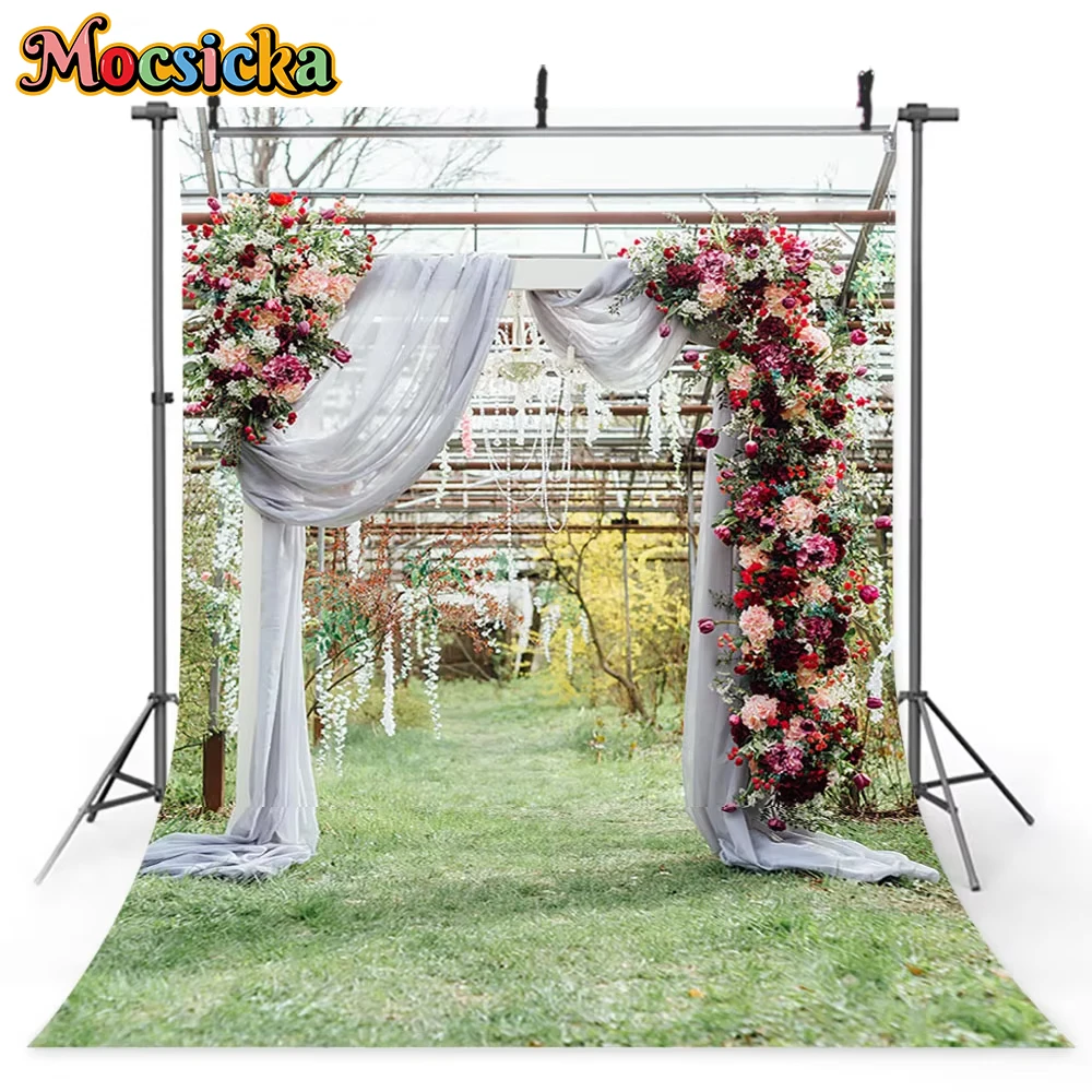 

Mocsicka Wedding backdrop photography spring scenery green grass background photo studio Bridal Shower mariage Wallpaper vinyl