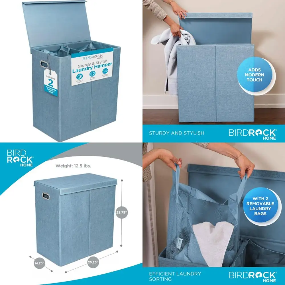 

Корзина для белья с крышкой и съемными сумками для сортировки одежды — секционная корзина для организации спальни и ванной комнаты