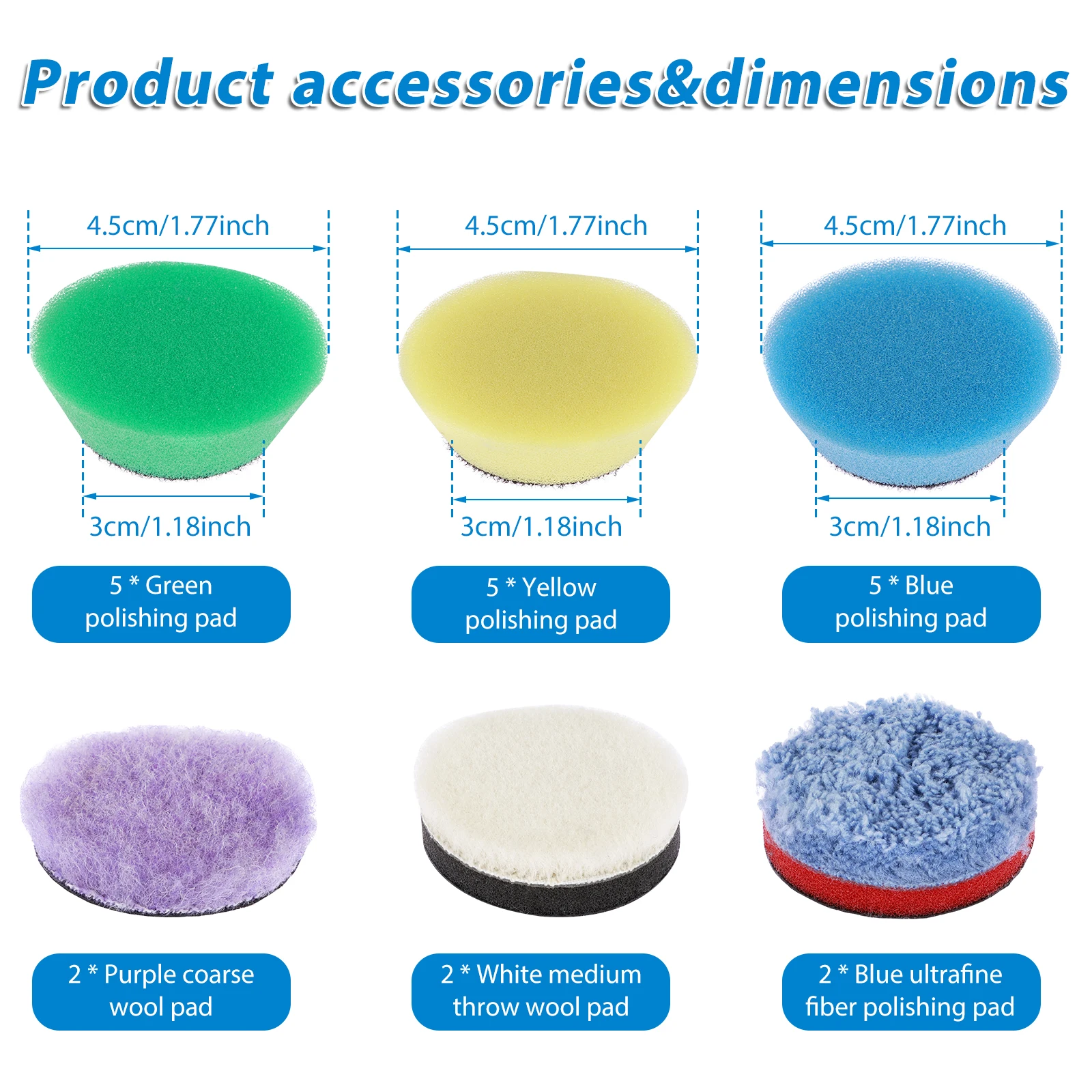 21Pcs Mini Car Polishing Sponge Pad 1.5 Inch Sponge Wool Microfiber Waxing Buffing Pads Car Detail Polishing Removes Scratches