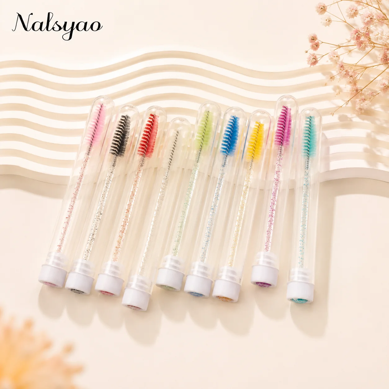 50PCS Disposable Eyelash Brushes Tubes with Mascara Wands Spoolies Dust-Proof Makeup Tool Container