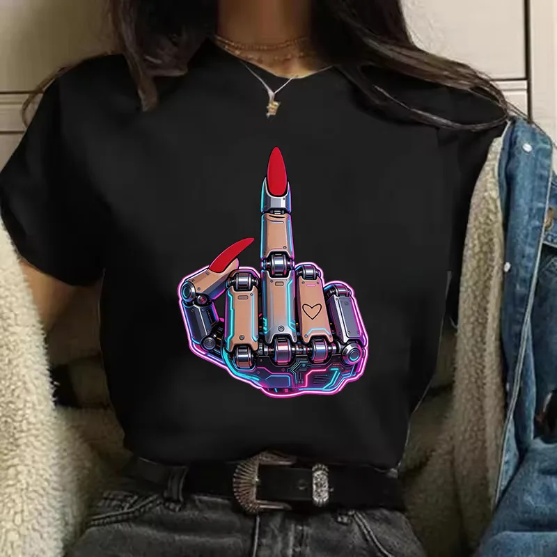 T-Shirt mit süßem Nageldruck für Frühling und Sommer, lässiges O-Neck Kurzarm-T-Shirt, Grafik-Harajuku-Y2K-Oberteil, T-Shirt-Kleidung
