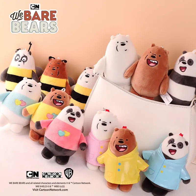 12cm We Bare Bears Anime Plush Keychain Toys Pendant Grizzly Panda Ice Bear Key Ring Stuffed Dolls Plushies Gifts