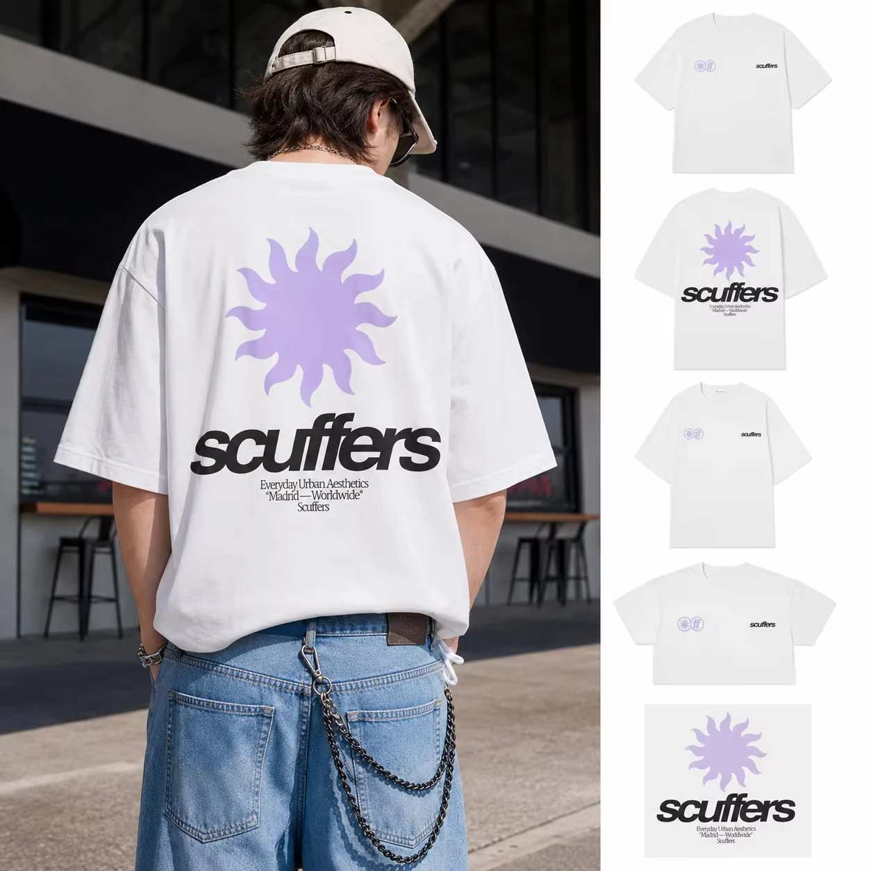 2026 new Streetwear Sun Logo Double-Sided Print Men's and Women's General Fit Loose Oversized Street Style Summer Pattern Tee