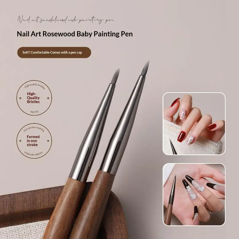 7mm Sandalwood Nail Art Brush Detail Painting Pen Outlining Carving Pen Phototherapy Nail Pen Manicure Tool