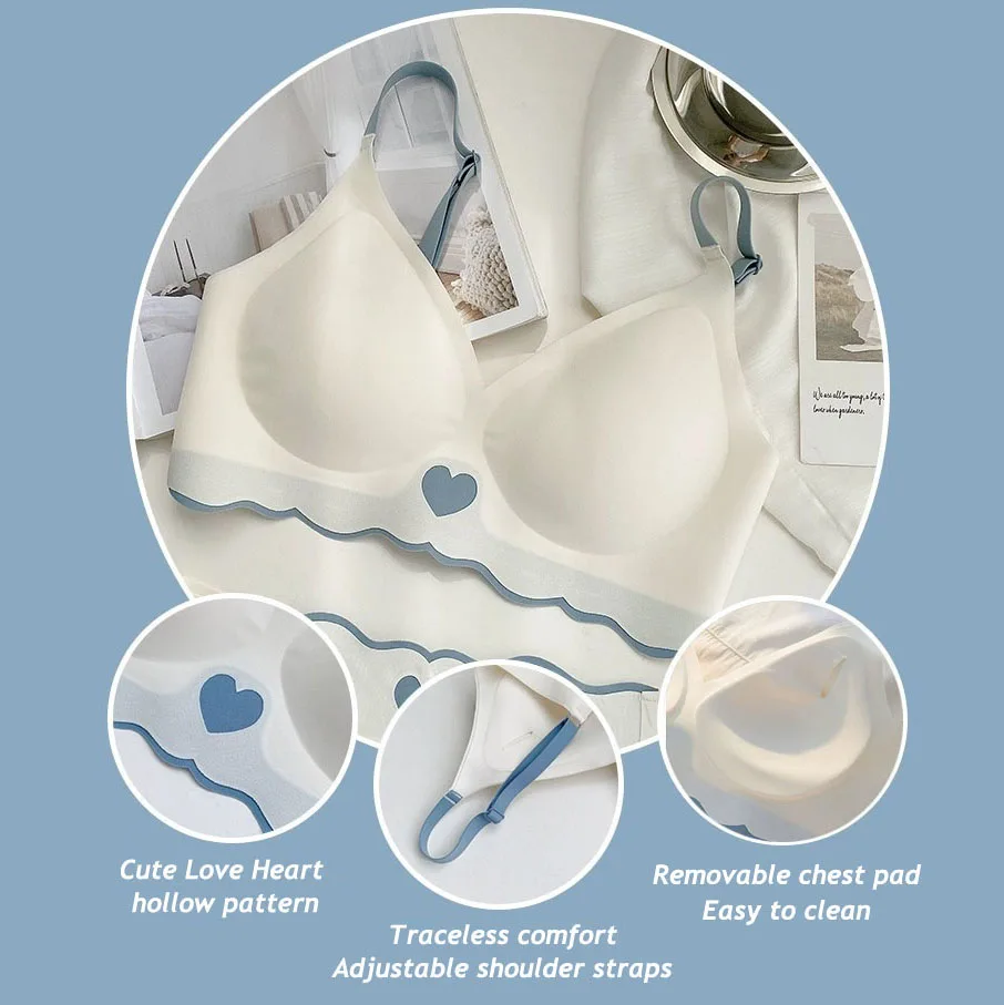 2 ks/sada bezešvých podprsenek pro ženy, spodní prádlo, bezdrátová podprsenka, měkká vycpaná, intimní ženská push-up podprsenka, sexy spodní prádlo s motivem srdce - náhled 2