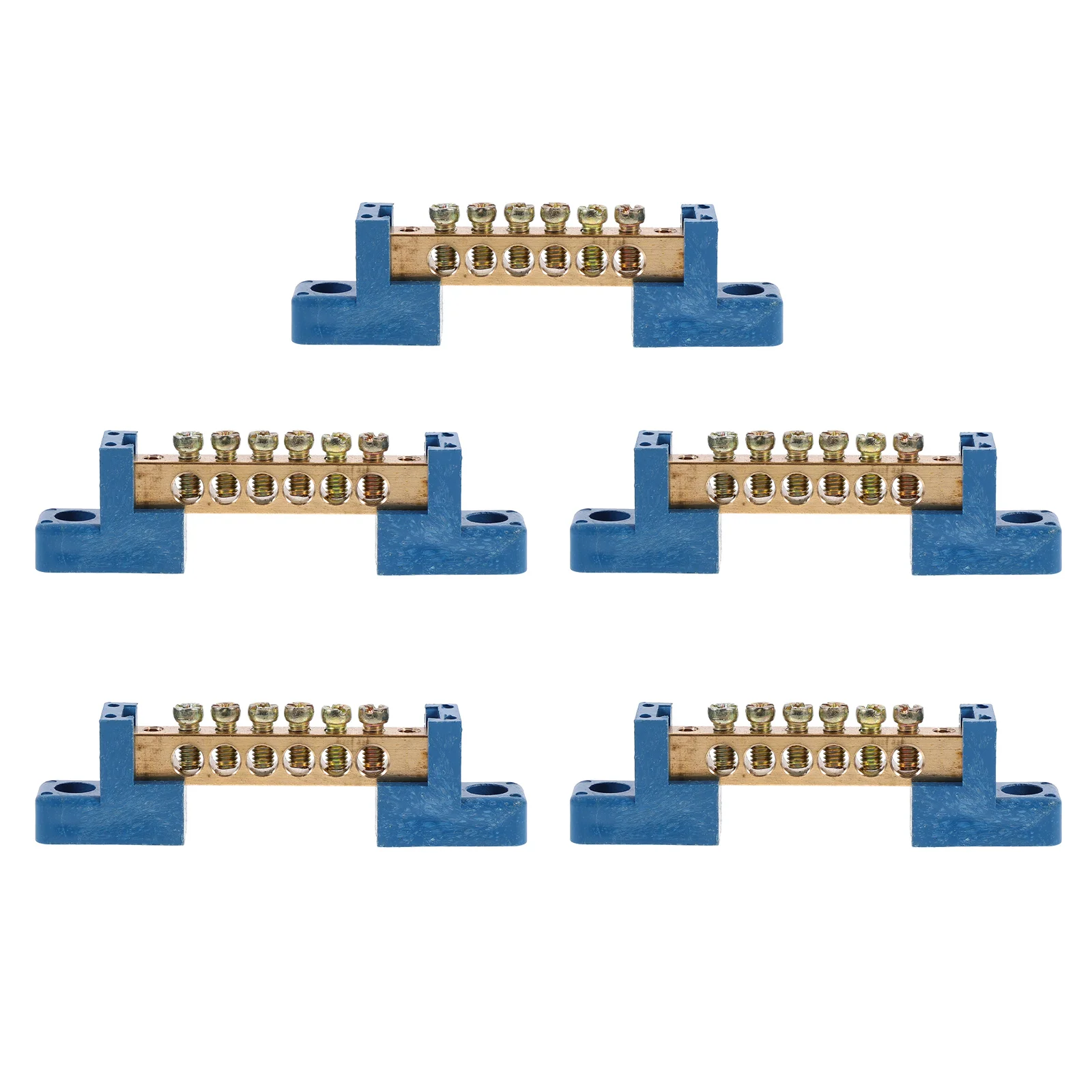5pcs Brass Terminal Block 6 Positions Grounding Bus Bar For Distribution Box Power Cabinet Lighting Panel Marine Boat Car