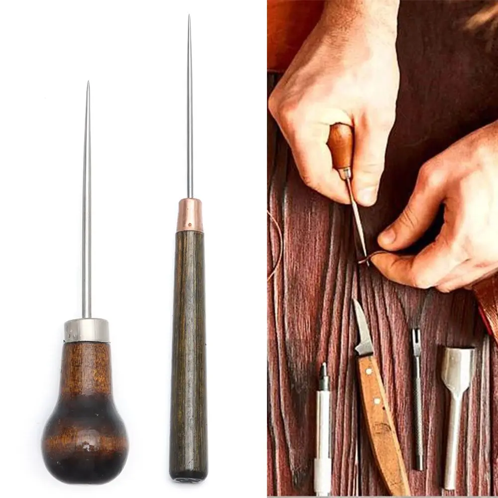 Handgemaakte houten handvat reparatie naalden tassen gat haak kegel naald naaien accessoires naaien priem stiksels priem