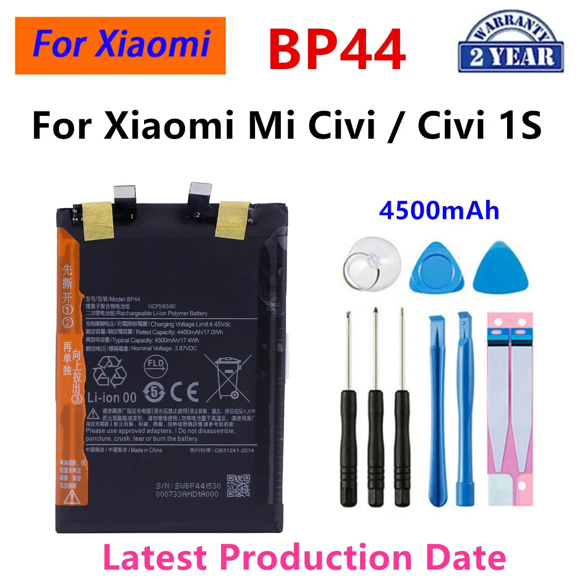 

New years Brand New BP44 4500mAh Replacement Battery For Xiaomi Mi Civi / Civi 1S Mobile Phone Batteries +Tools