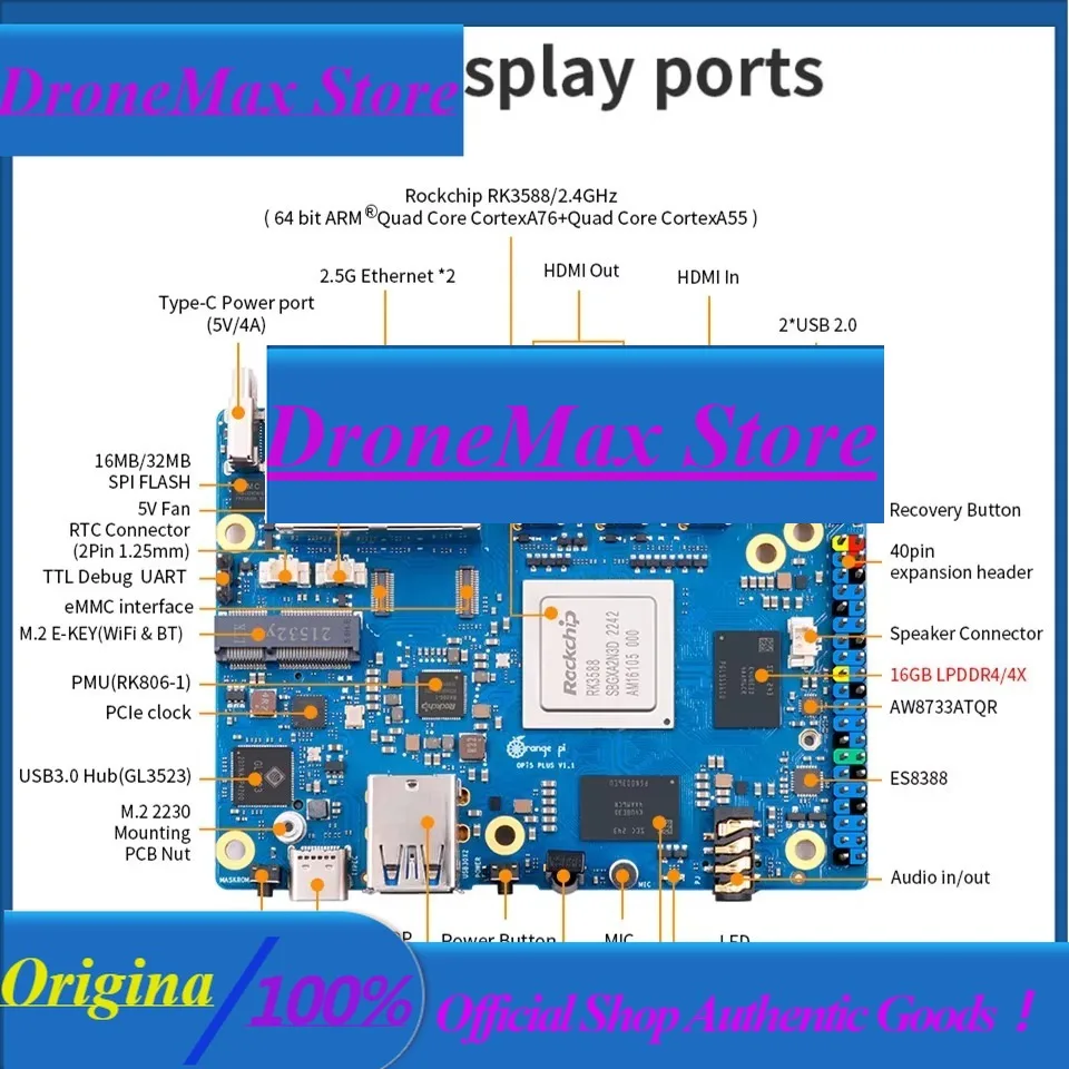DroMaRockchip Tek Kartlı RK358 - Orange Pi 5 Plus 32Gb incelemesi ve fiyatı