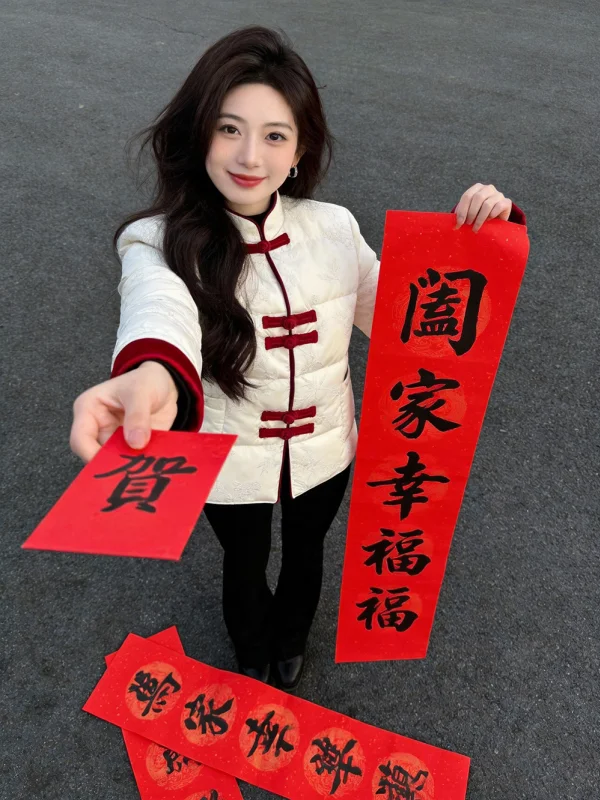 

Faionable Thiened Warm Cotton Jaet Traditional Chinese Sle ort Women's Outerwear Versatile Commute Korean Loose Fit