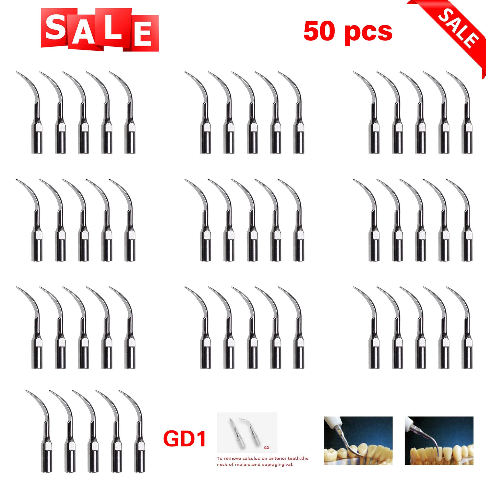 

SKYSEA 50 Pcs Dental Ultrasonic Scaler Scaling Tips GD1 Fit DTE SATELEC Handpiece Remove calculus