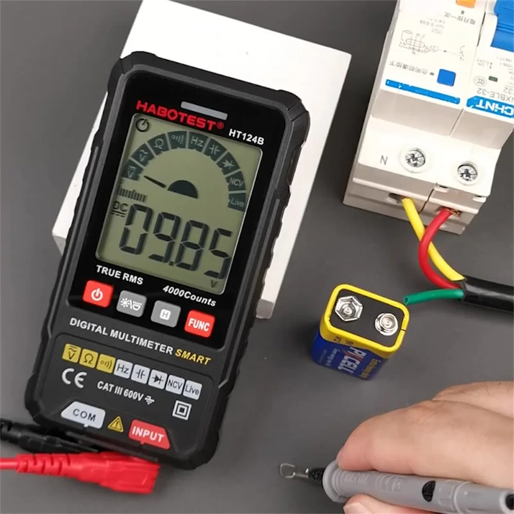 HT124B Portable Digital Smart Multimeter Voltmeter Capacitor Tester True RMS AC DC Voltage Ohm HZ Diode Continuity Meter