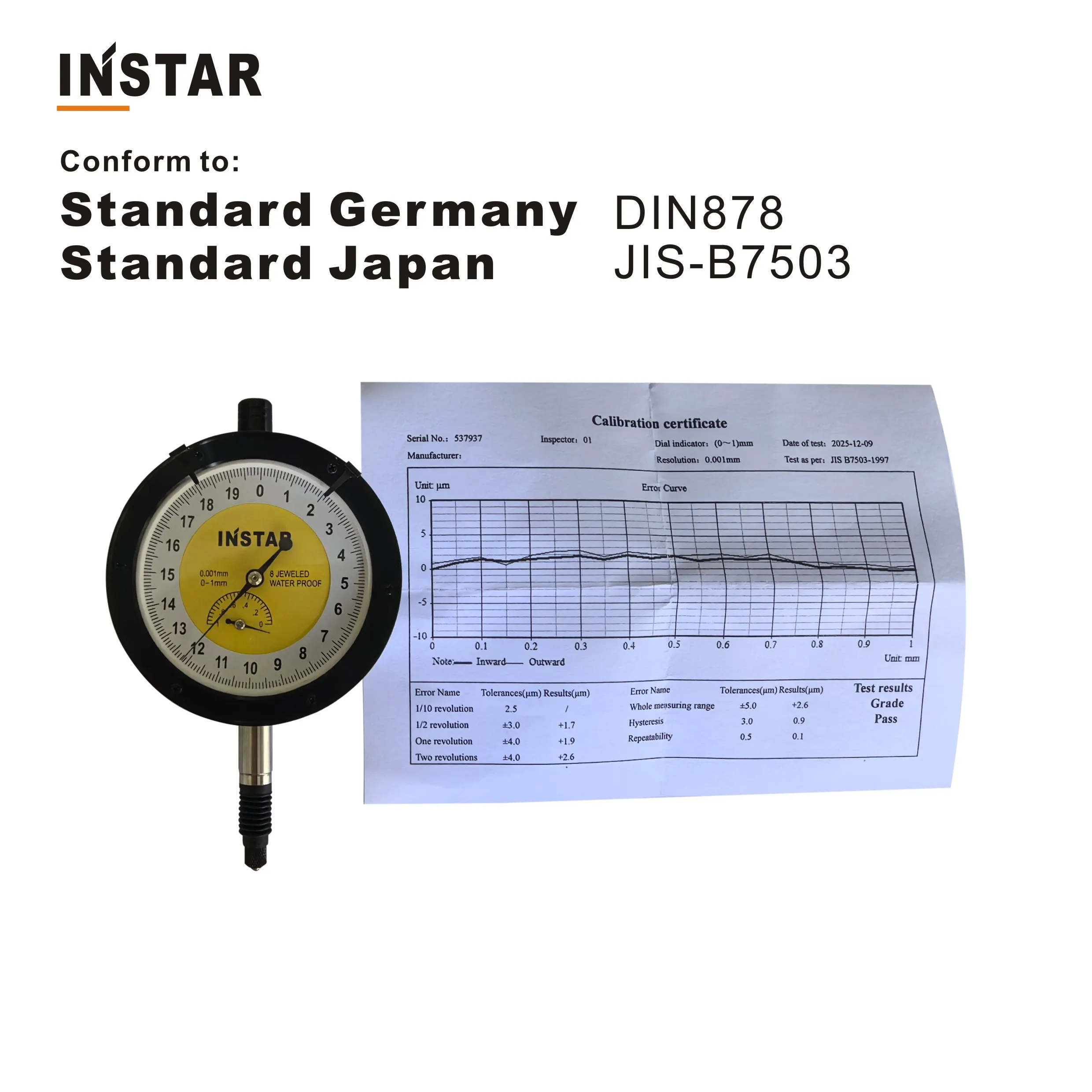 INSTAR Micron Dial Indicator 0-1mm x 0.001mm Dial Gauge DIN Standard Industrial Quality JIS Standard