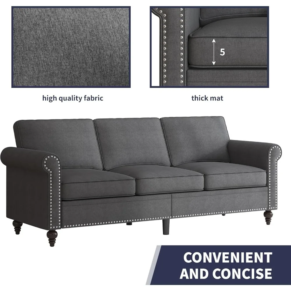 Современный секционный диван из 2 предметов с льняной обивкой и 5 толстыми подушками, отделкой гвоздями, мебель для гостиной, удобные сиденья