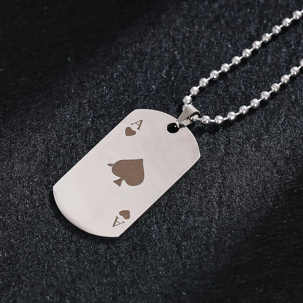 Stainless Steel Silver Necklace Creativity Poker Style Ace of Spades Neutral Versatile Pendants Fashion Jewelry Trend Ornaments