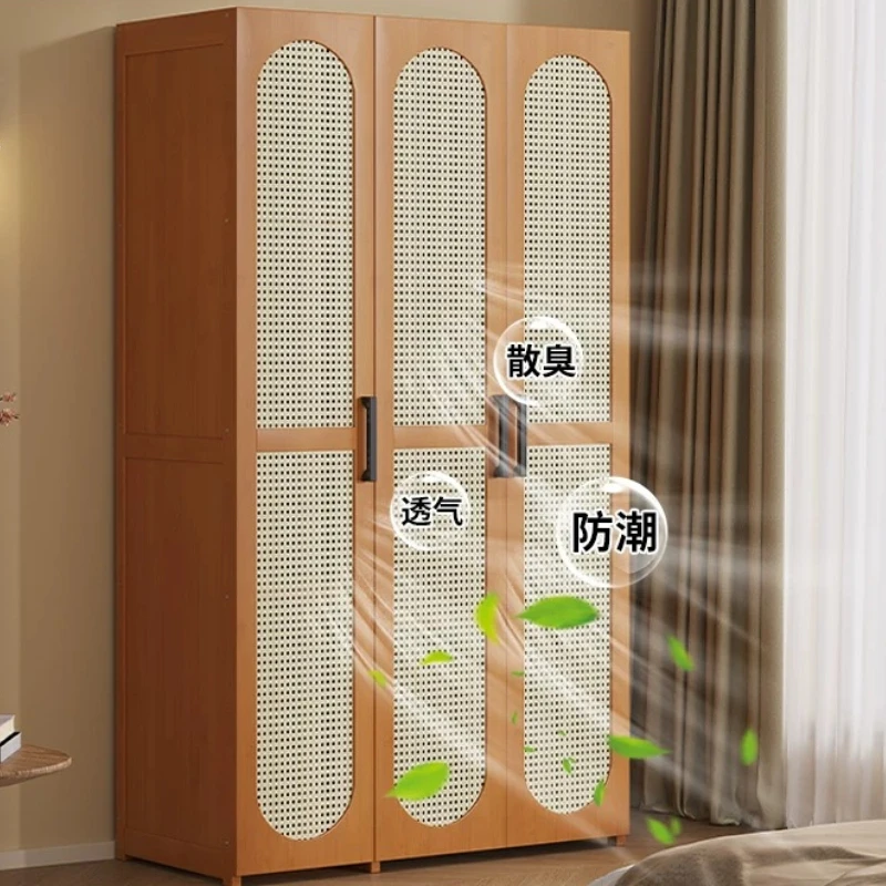 Rattan Door Wardrobe 2 Double Doors Mid Century Bedroom Clothes Portable Wardrobe Closet For Clothes Gabinete Home Furniture