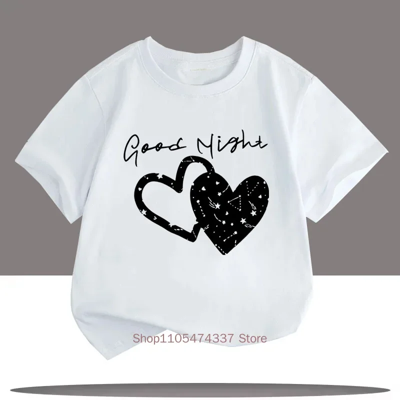 Children Good Night with Love Heart T Shirt Summer Girls Casual Fashion Comfortable Colorful Tops Kids O-Neck Short Sleeve Tees