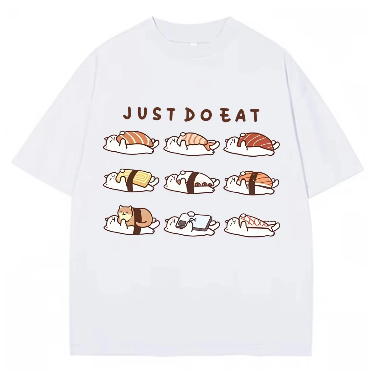 Just Do Eat Funny Cat Meme Graphics T-shirt Men Women Casual Y2K Cotton T-shirt Hip-hop Plus Size Tops Teenagers T-shirts Unisex