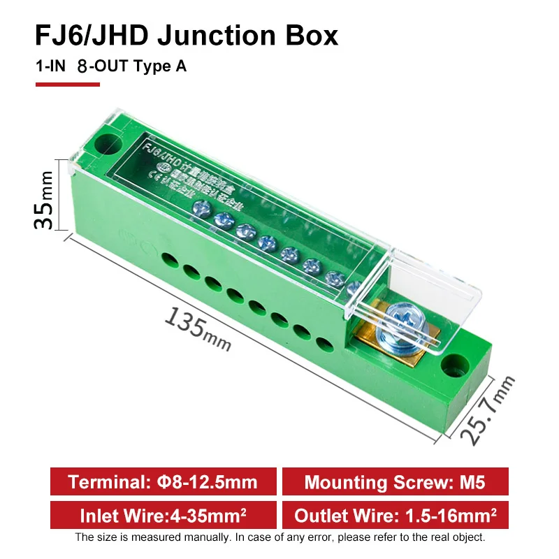 FJ6/JHD Anschlussdose Unipolarer Splitter 1-IN Multi-OUT Messdrahtverbinder Einphasiger Klemmenblock-Verteilerkasten