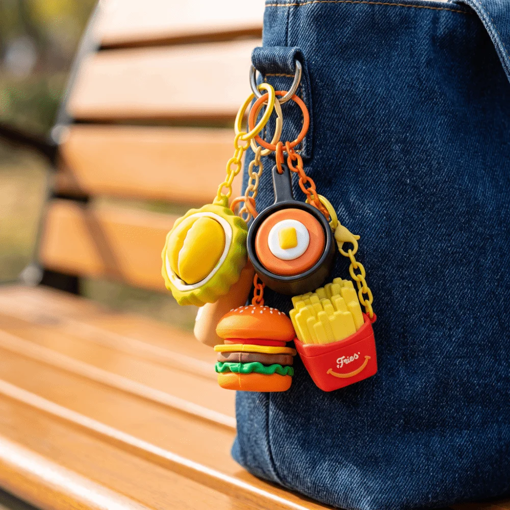 Cute Relaxation Fidget Keychain Plastic Cute Simulation Food Keyring Portable Creative Press Bag Pendant Teens