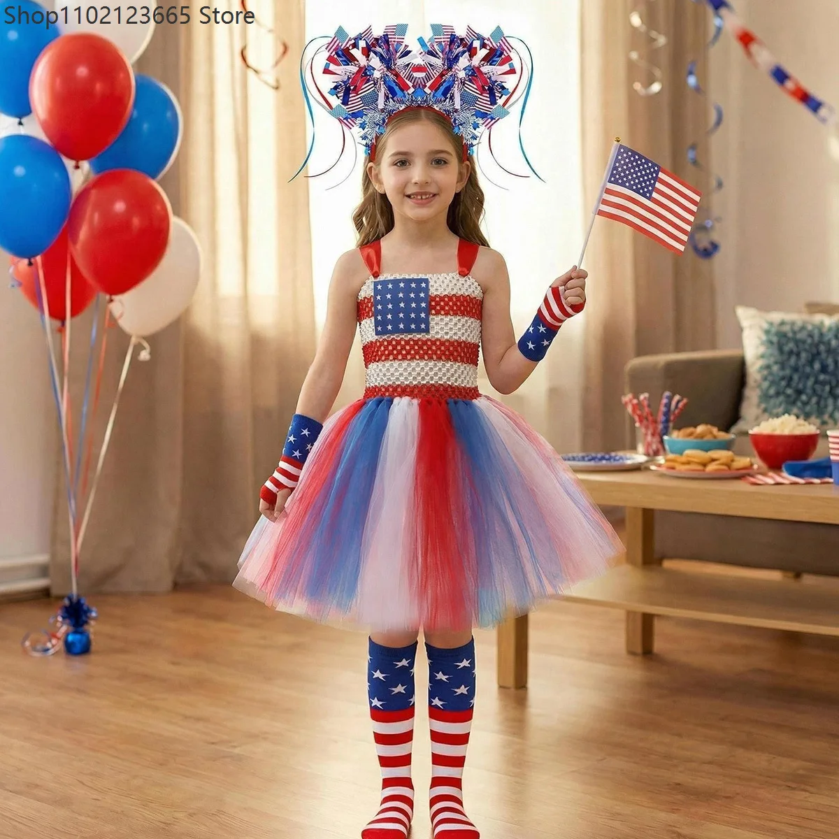 

Chicas Tutu Dress American Flag Bow Costume Usa Independence Day Stars Enfant Carnival Holiday Party Outfit Patriotic Clothes